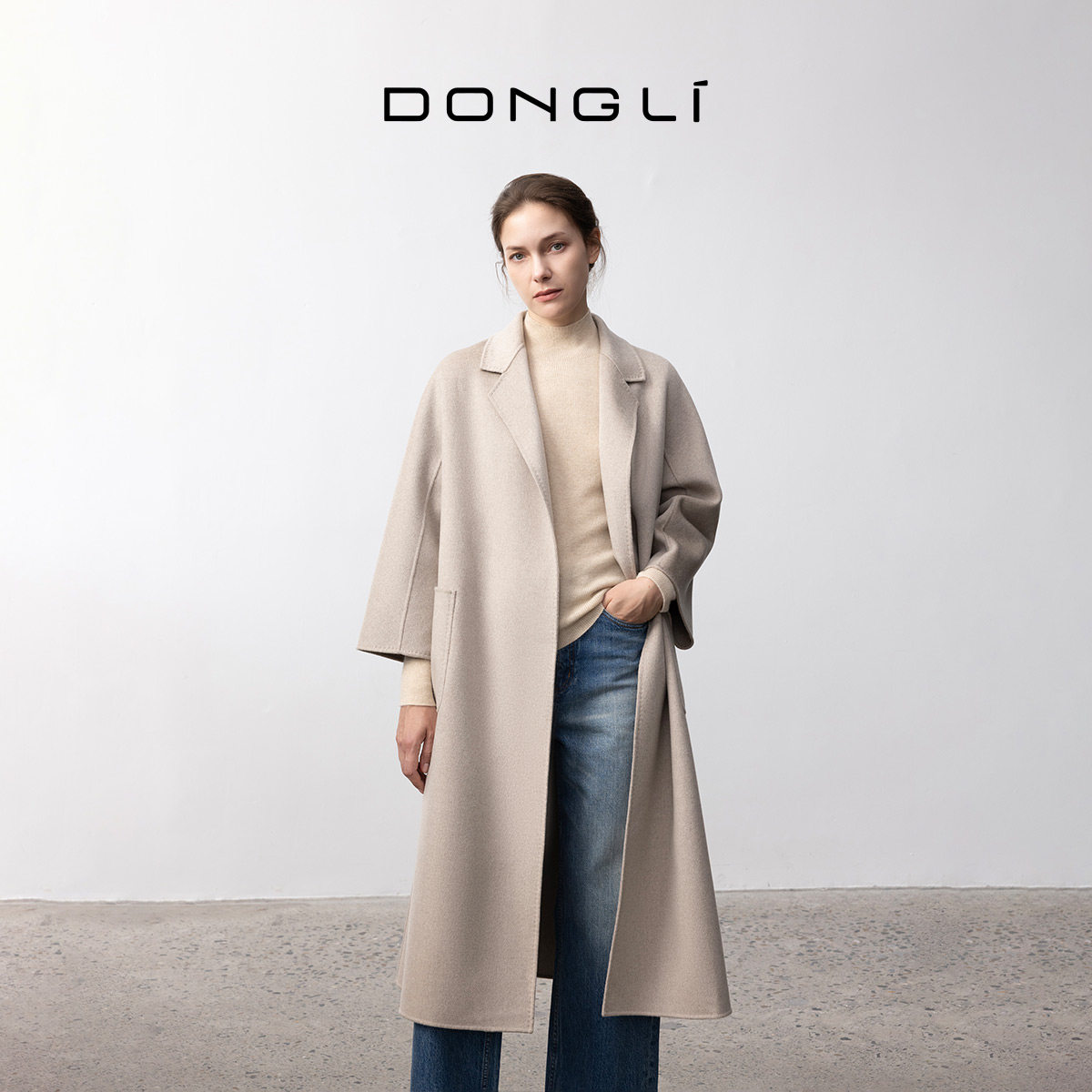 东黎山羊绒 秋冬水波纹双面浴袍款毛呢大衣过膝宽松高级外套3320,女装/女士精品,毛呢外套,淘宝优惠券,粉丝福利购,淘宝优惠卷