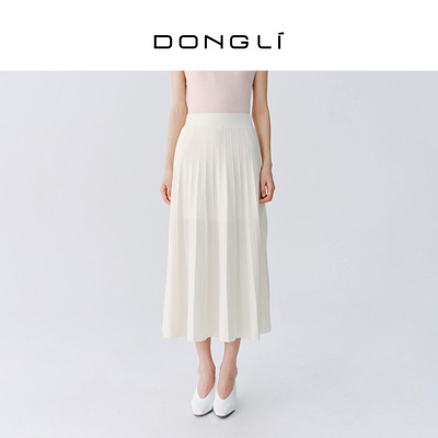 东黎混纺针织渐宽抽条半身裙