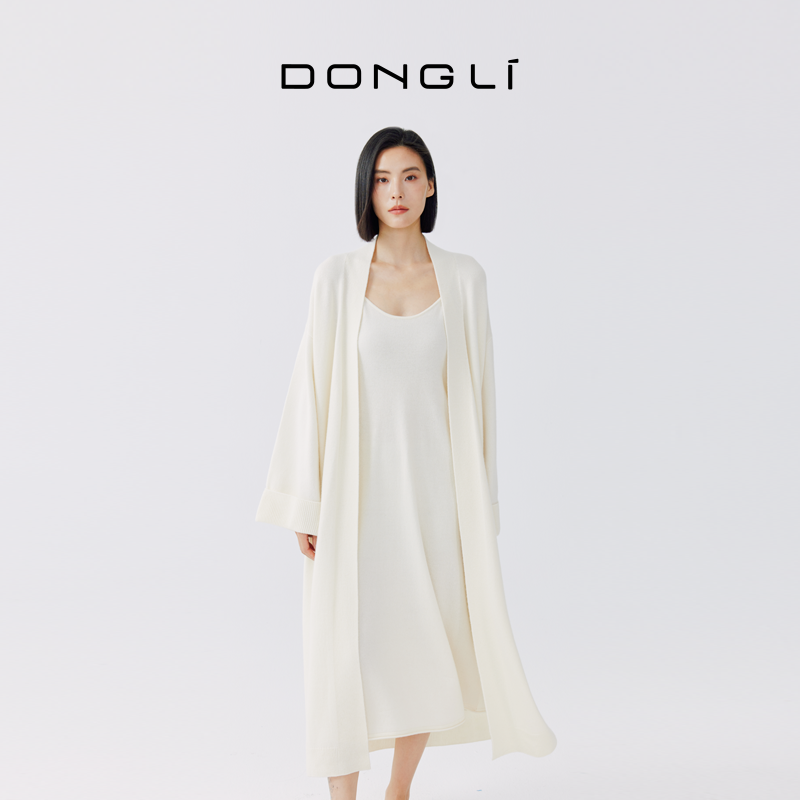 东黎山羊绒慵懒系带开衫