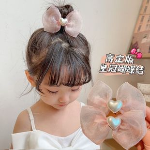 公主风高颜值儿童粉色蝴蝶结扎马尾发圈女童刘海夹爱心不伤发