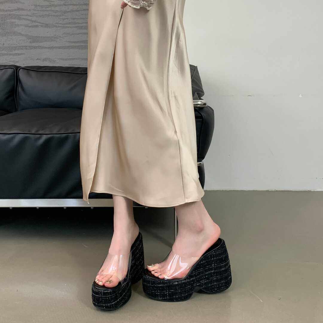 13厘米one小众粗跟水钻带凉拖鞋外穿女2024夏配裙子气质绝美凉鞋