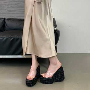 13厘米one小众粗跟水钻带凉拖鞋 外穿女2024夏配裙子气质绝美凉鞋