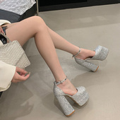 婚鞋 水钻15cm凉鞋 女2025新款 防水台小码 小个子不累脚粗高跟鞋