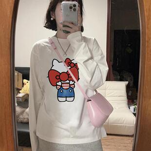 可爱hellokitty印花长袖t恤女2025新款纯棉上衣服宽松秋季打底衫