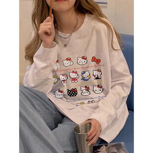 减龄HelloKitty猫长袖t恤女新款宽松打底衫秋季小众独特别致上衣