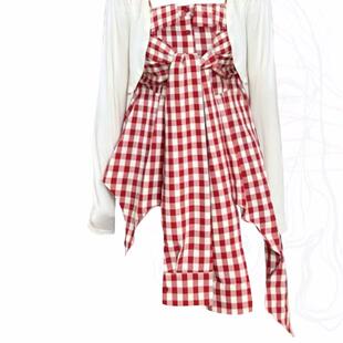 大码胖妹妹甜辣妹红色格子不规则吊带抹胸上衣女夏季防晒开衫套装