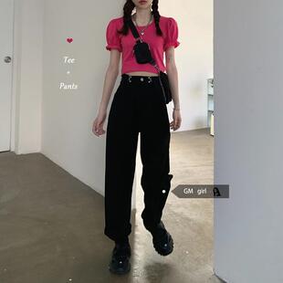 女学生宽松阔腿老爹长裤 胖mm显瘦直筒高腰百搭牛仔裤 大码 春秋韩版