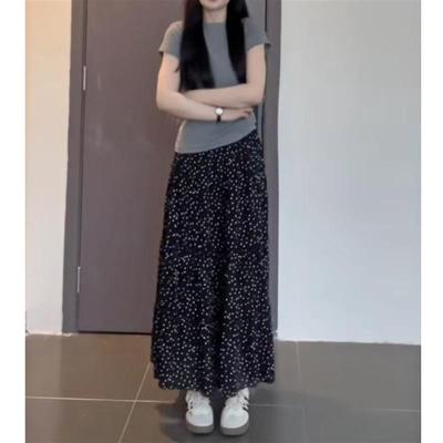 黑色波点半身裙女夏百搭蓬蓬蛋糕裙高腰显瘦垂感休闲a字中长裙子