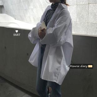 男友襯衣寬松bf風中長款 慵懶風白色蝙蝠袖 小眾襯衫 女春季 外套上衣