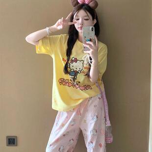 多巴胺减龄Hello Kitty猫纯棉印花t恤女短袖2026新款夏季宽松上衣