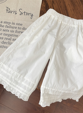 夏季小清新森系女童宝宝白色蕾丝花边直筒裤阔腿裤儿童裤子薄款女