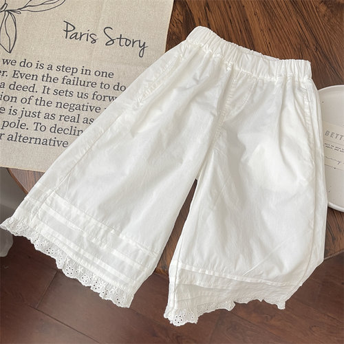 白色蕾丝花边直筒裤女童