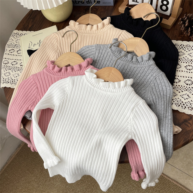 秋冬洋气女宝宝百搭纯棉木耳领坑条打底毛衣女童半高领打底衫上衣,童装/婴儿装/亲子装,毛衣/针织衫,淘宝优惠券,粉丝福利购,淘宝优惠卷