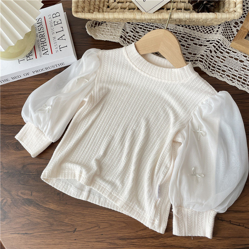 长袖蝴蝶结泡泡袖打底衫