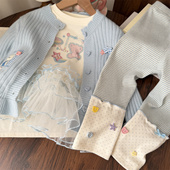 春装 女童可爱毛衣外套儿童幼儿园上衣 女宝浅蓝色荷叶边针织开衫