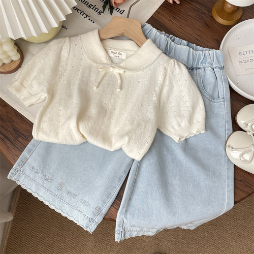 夏季女宝翻领短袖针织短袖薄款女童幼儿园半袖上衣公主儿童衣服