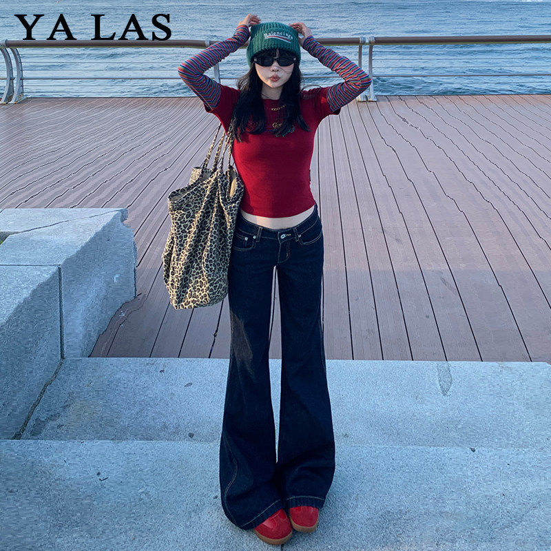 覆古深色微喇牛仔裤女2025夏季薄款低腰宽松垂感不贴腿拖地直筒裤,女装/女士精品,牛仔裤,淘宝优惠券,粉丝福利购,淘宝优惠卷