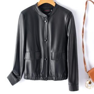 修身 新款 显瘦小个子绵羊皮夹克圆领外套潮 秋季 海宁真皮皮衣女短款