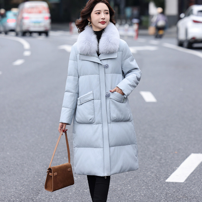 2026冬季新款海宁真皮皮衣女长款狐狸毛领保暖加厚羽绒服时尚外套