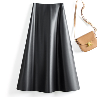 2025秋季新款海宁真皮皮裙女半身裙高腰显瘦长裙绵羊皮大摆A字裙