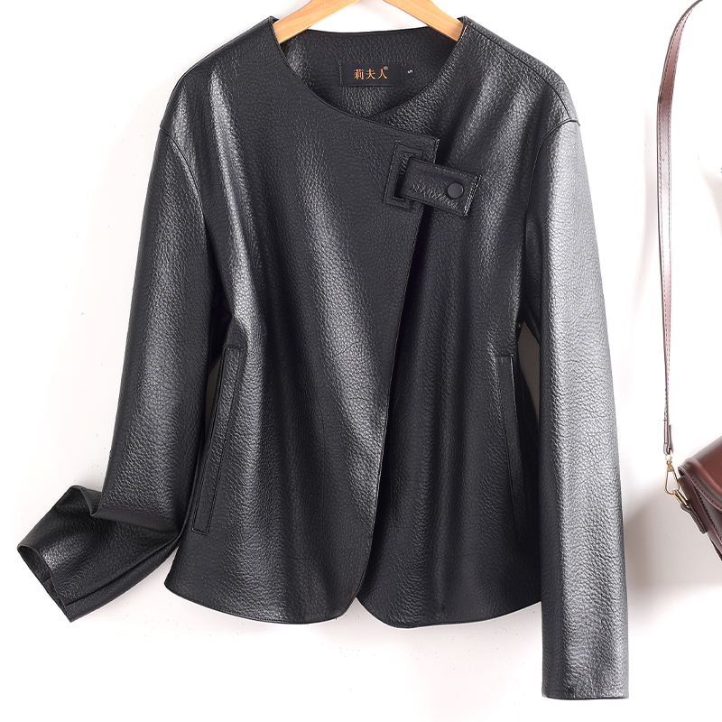 海宁真皮皮衣女短款宽松显瘦外套