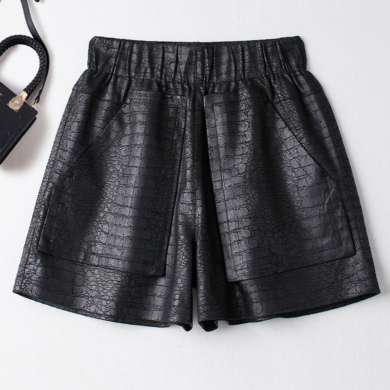 海宁真皮皮裤女2025秋季新款松紧高腰显瘦阔腿裤休闲宽松时尚短裤,女装/女士精品,皮裤,淘宝优惠券,粉丝福利购,淘宝优惠卷