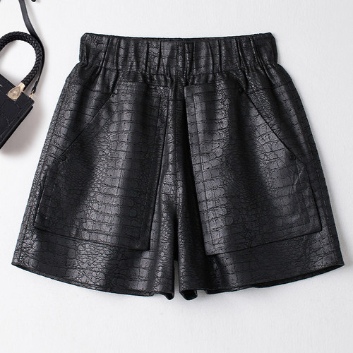 海宁真皮皮裤女短款绵羊皮阔腿裤