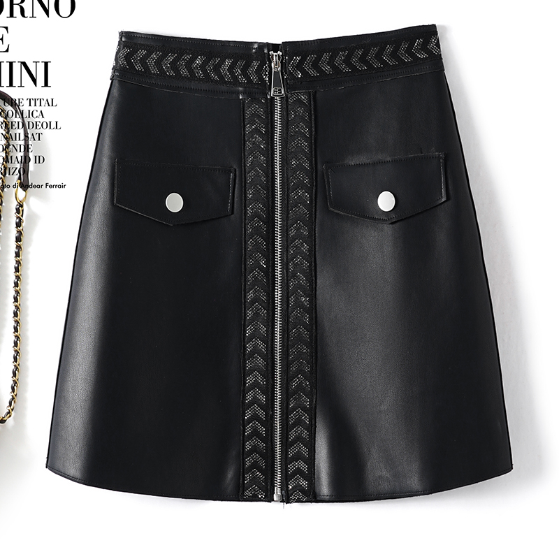 海宁真皮短裙女绵羊皮A字裙皮裙