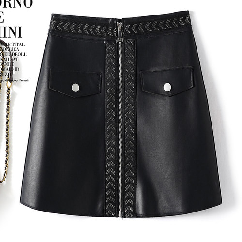 海宁真皮短裙女绵羊皮A字裙皮裙