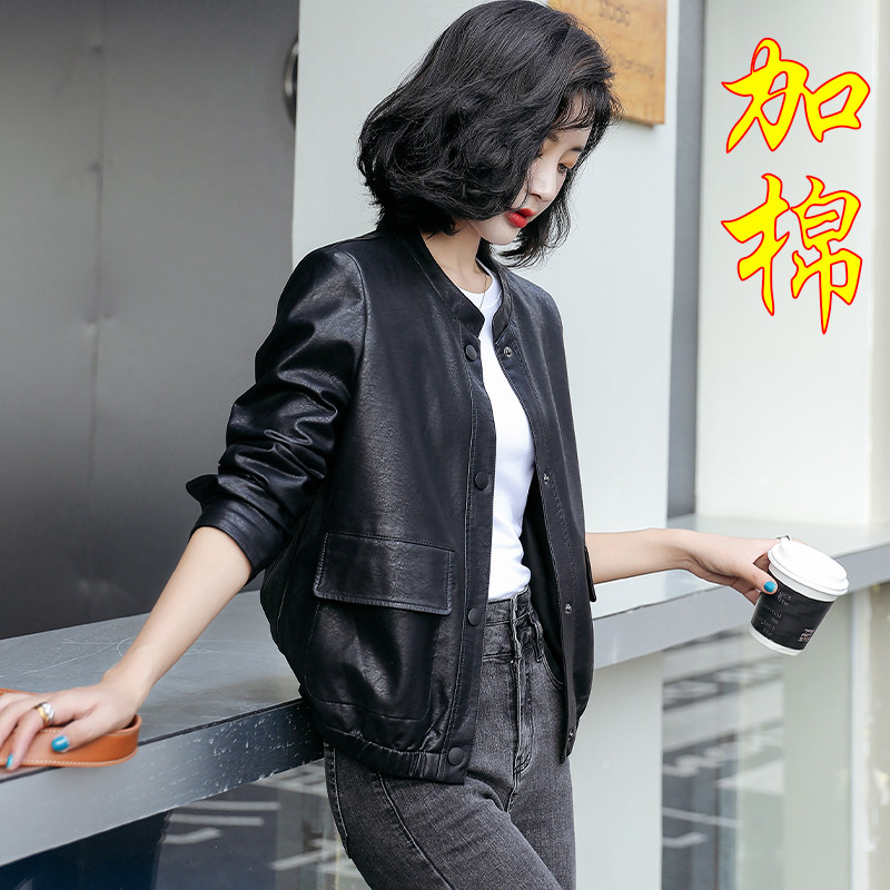 2026秋季新款海宁真皮皮衣女短款绵羊皮夹克宽松圆领修身时尚外套