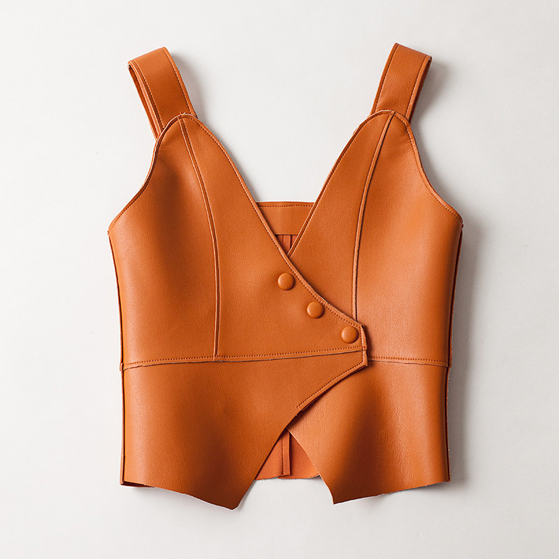 海宁真皮皮衣女士气质背心秋季新款内搭显瘦无袖扣坎肩爆款皮马甲