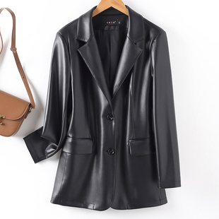 宽松显瘦时尚 2025秋季 女短款 海宁真皮小西装 羊皮皮衣西服外套 新款