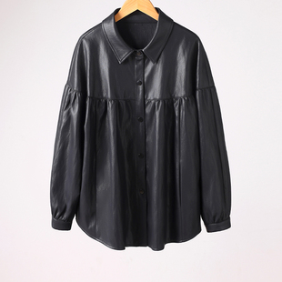 时尚 新款 百搭外套 宽松显瘦翻领羊皮夹克秋季 海宁真皮皮衣女中长款