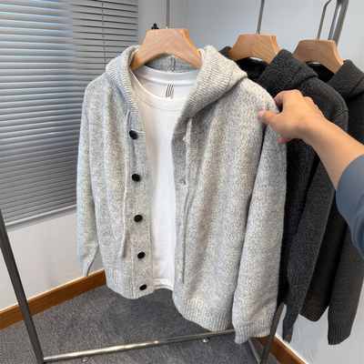 连帽针织开衫男韩版慵懒毛衣外套男款秋冬季加厚保暖男休闲潮外搭