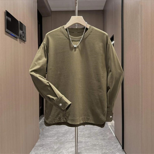 春秋季内搭多巴胺色系衬衫袖T恤潮流时尚百搭圆领设计休闲卫衣男
