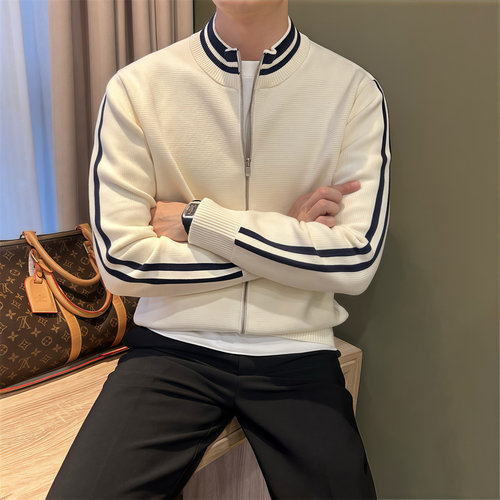 撞色毛衣针织衫开衫立领