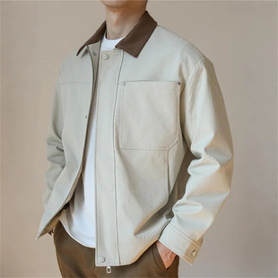 男装百搭巴恩风复古翻领外套男春秋季新款工装休闲高端行政夹克男