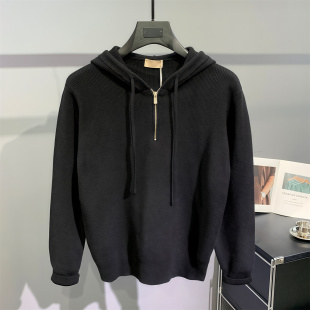 弹力针织外套 潮牌半拉链纯色连帽套头毛衣男韩版 轻奢2025冬季 新款