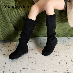 月芽儿磨砂绒面长筒靴女2025新款冬季靴子小个子长靴西部靴堆堆靴