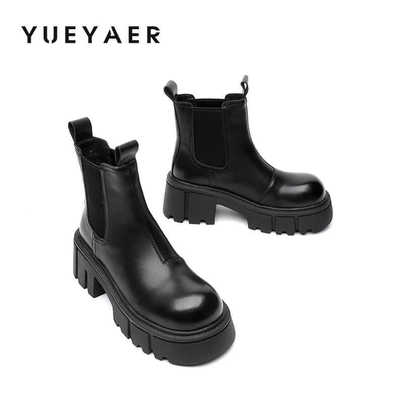 月芽儿黑色透气切尔西