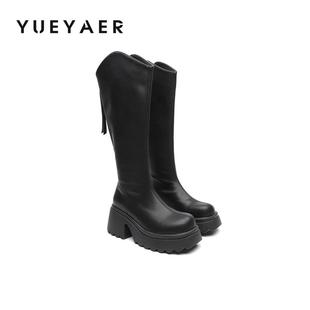 靴子女 骑士靴长筒高跟靴厚底增高加绒保暖时尚 月芽儿2025冬季 新款