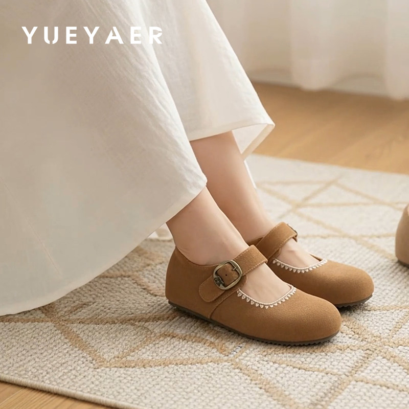 月芽儿勃肯鞋女2026新款春季复古平底单鞋配裙子软底芭蕾玛丽珍鞋