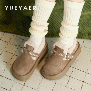 月芽儿厚底小个子勃肯鞋女2025秋冬季新款雪地靴加绒加厚保暖棉鞋