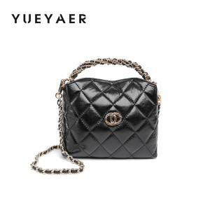 月芽儿菱格链条包女2025新款 高级感通勤手提饭盒包百搭单肩斜挎包