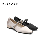 女款 粗跟绝美水钻一字带方头单鞋 2026新款 法式 春季 月芽儿玛丽珍鞋