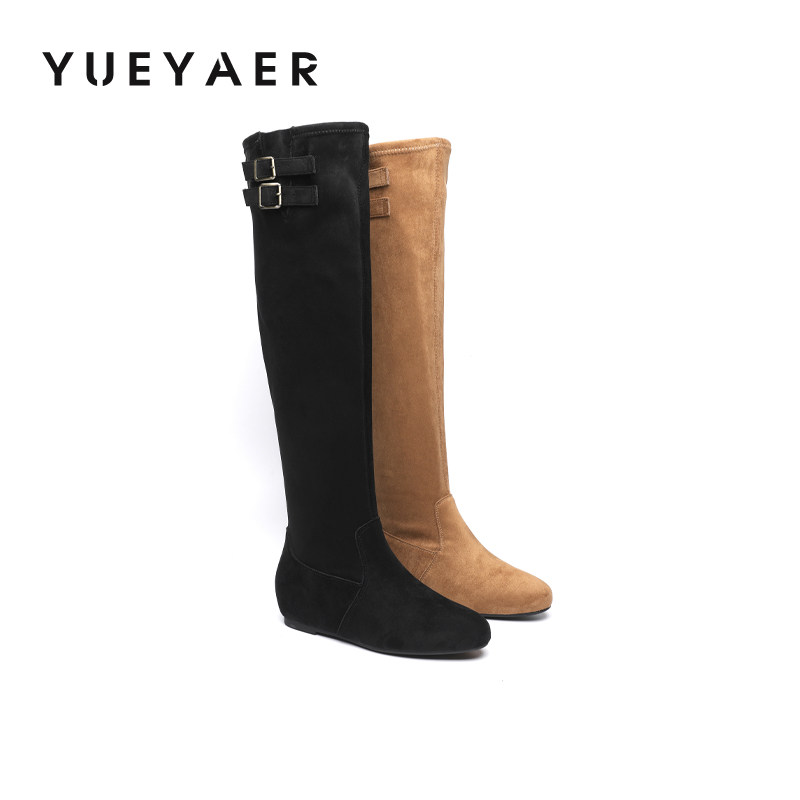 月芽儿2025冬季新款过膝加绒长靴女弹力瘦瘦靴皮带扣舒适高筒靴子,女鞋,骑士靴,淘宝优惠券,粉丝福利购,淘宝优惠卷