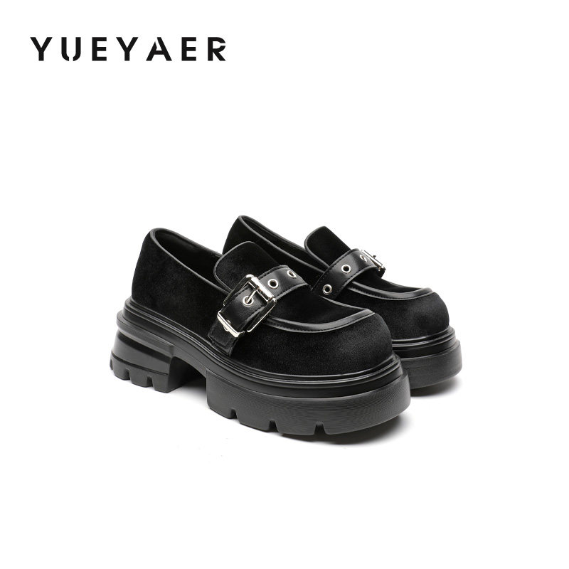 月芽儿英伦厚底乐福鞋一脚蹬小皮鞋单鞋2025新款粗跟通勤绒面女鞋,女鞋,乐福鞋（豆豆鞋）,淘宝优惠券,粉丝福利购,淘宝优惠卷