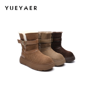 百搭中筒毛毛鞋 复古加绒加厚保暖棉鞋 新款 月芽儿雪地靴女2025冬季