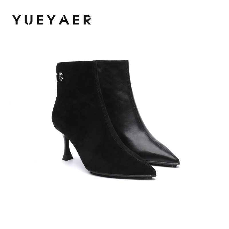 月芽儿尖头短靴2025新款冬季瘦瘦高跟时装靴时尚休闲百搭细跟单靴,女鞋,时装靴,淘宝优惠券,粉丝福利购,淘宝优惠卷