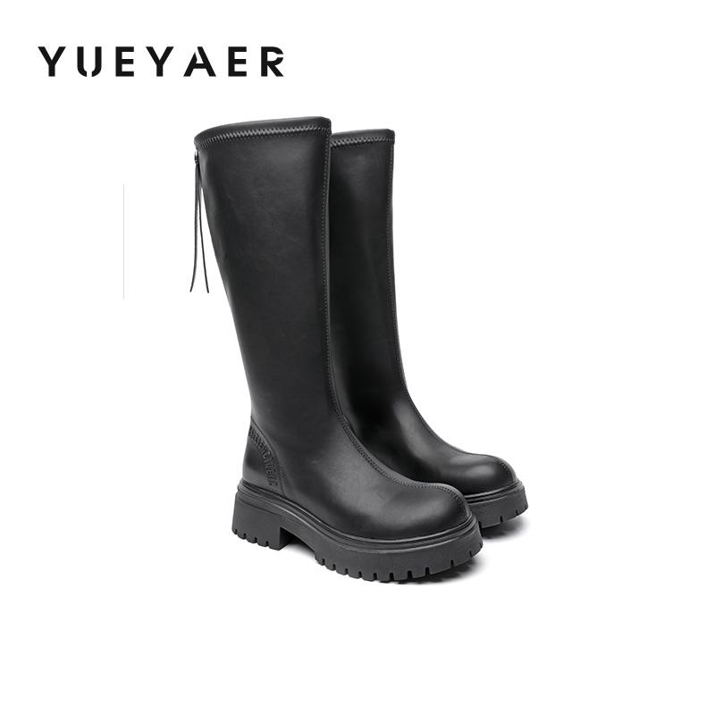 中跟简约风长筒靴圆头鞋